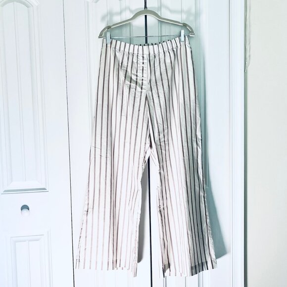 H & M Striped Wide Leg Pants in White/Beige (XL) New with Tag - Picture 4 of 10